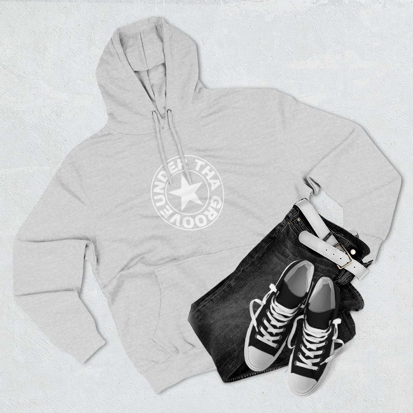 Heather Grey 'Roundel Star' Fleece Hoodie - Casual Unisex Pullover